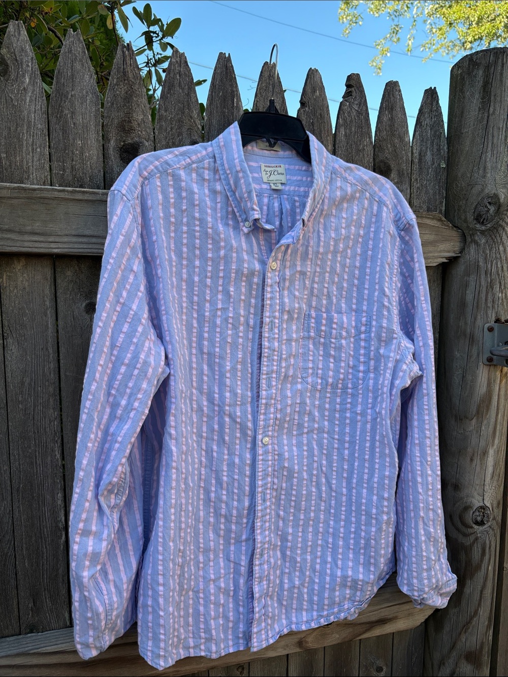 J. Crew XL organic cotton seersucker dress shirt!!